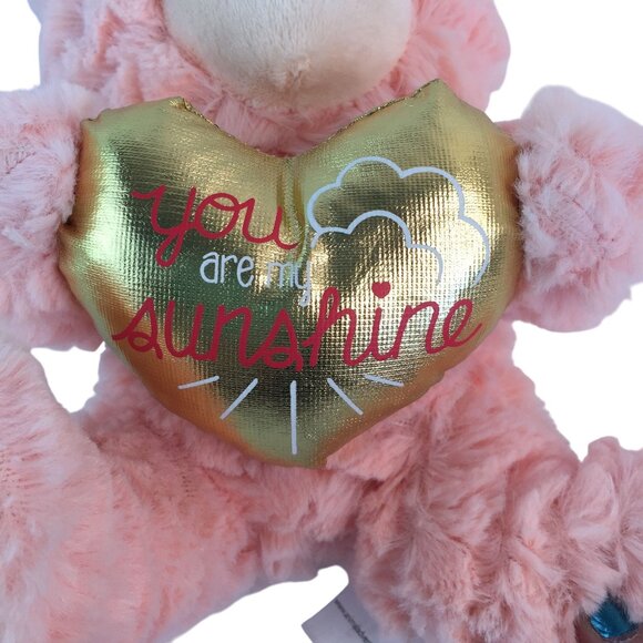 Animal Adventure Pink Teddy Bear 8" Plush Gold You Are My Sunshine Heart - Picture 3 of 9